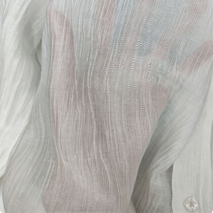 Damen Transparente Hemdbluse in Leinenoptik mit Kentkragen Echoarchiv