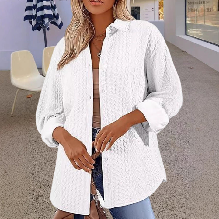 Damen Oversize Strick‑Hemdjacke mit Zopfmuster und Knopfleiste Echoarchiv