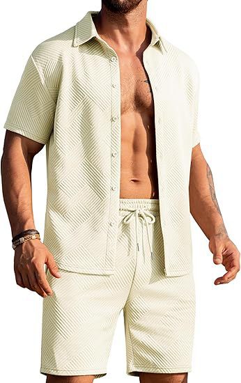 Herren modisches Kurzarmhemd und Shorts Set mit strukturiertem Design Echoarchiv