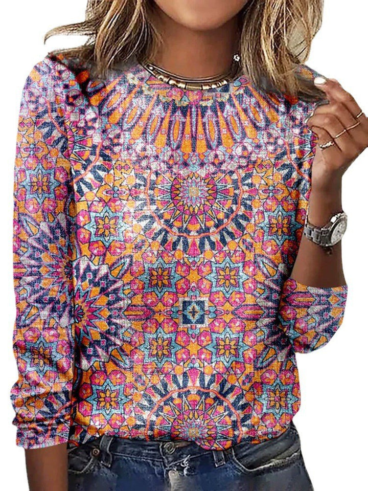 Damen Langärmeliges Oversize-Sweatshirt mit abstraktem Aquarell-Mosaikprint – Avérine