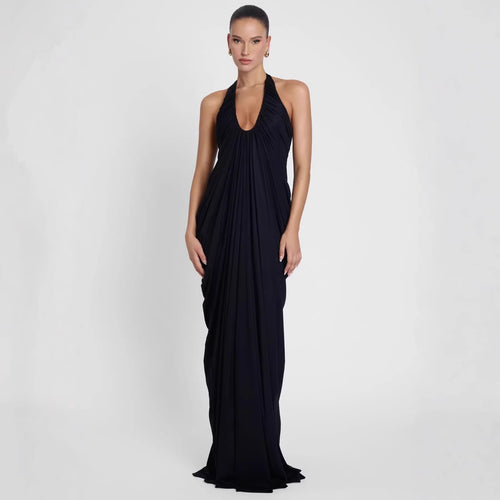 Damen Elegantes Maxikleid mit tiefem V-Ausschnitt und fließendem Drapé Echo Archiv