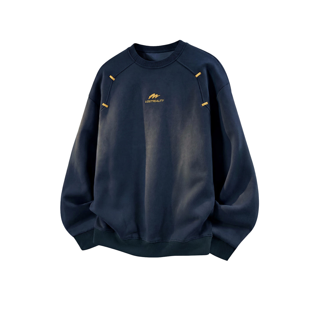 Unisex Boxy-Rundhals-Sweatshirt mit Applikationslaschen und minimalistischer Logo-Stickerei Echo Archiv