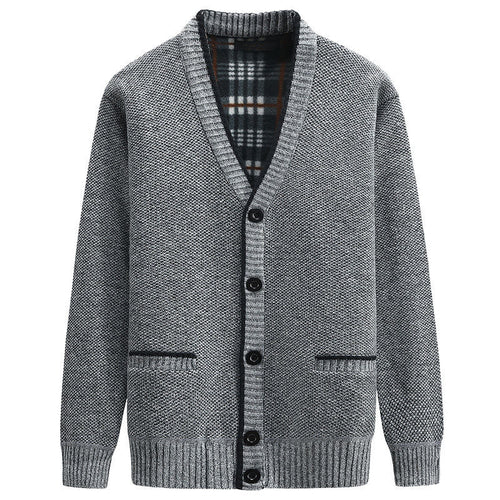Herren Strickjacke mit kariertem Innenfutter und praktischen Taschen Echoarchiv