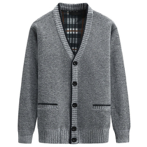 Herren Strickjacke mit kariertem Innenfutter und praktischen Taschen Echoarchiv