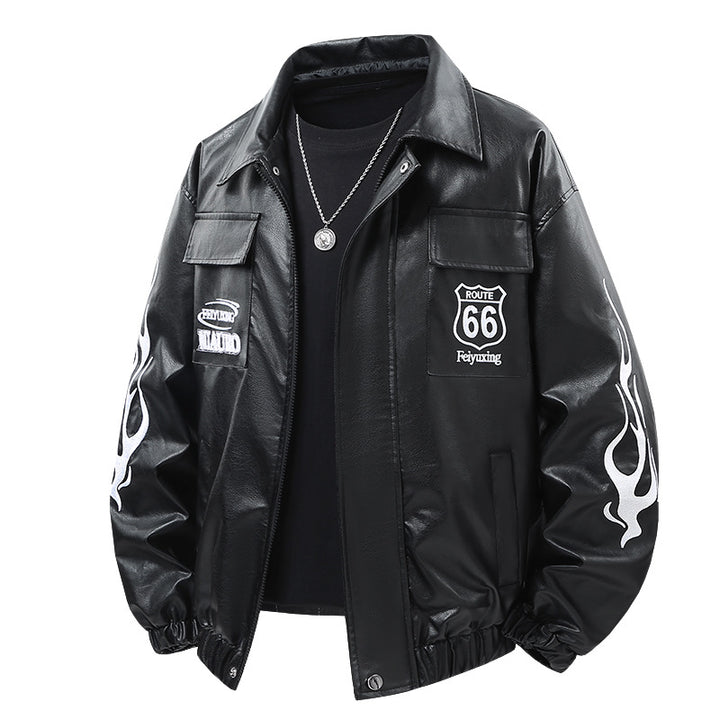 Men's patch-detail street-style zip-up jacket with stand collar and graphic sleeve prints – Taviero