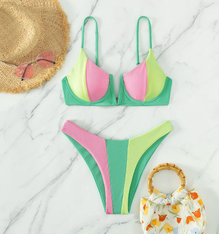 Damen Bikini-Set mit trendigem Farbblockdesign und verstellbaren Trägern Echo Archiv