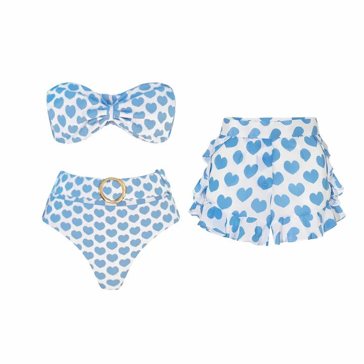 Damen Bikiniset mit herzförmigen Mustern und Rüschenrock Echo Archiv