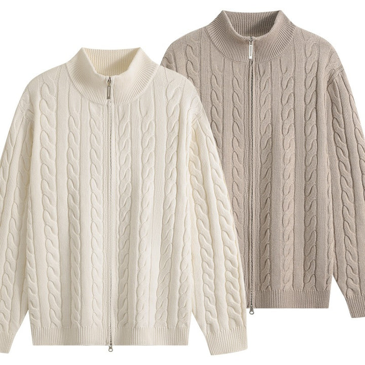 Herren Grobgestrickter Reißverschluss-Cardigan mit Zopfmuster, Stehkragen und Oversize-Schnitt Echoarchiv