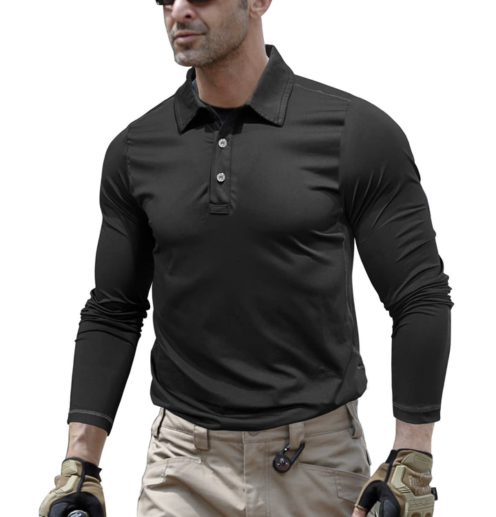 Herren sportliches Langarm Polohemd mit feuchtigkeitsableitender Technologie Echoarchiv