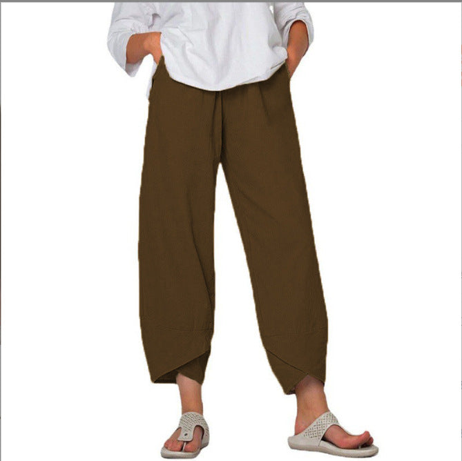 Damen nan lockere Leinenhose mit hohem Bund, Tulpen-Saum und seitlichen Eingrifftaschen Echo Archiv