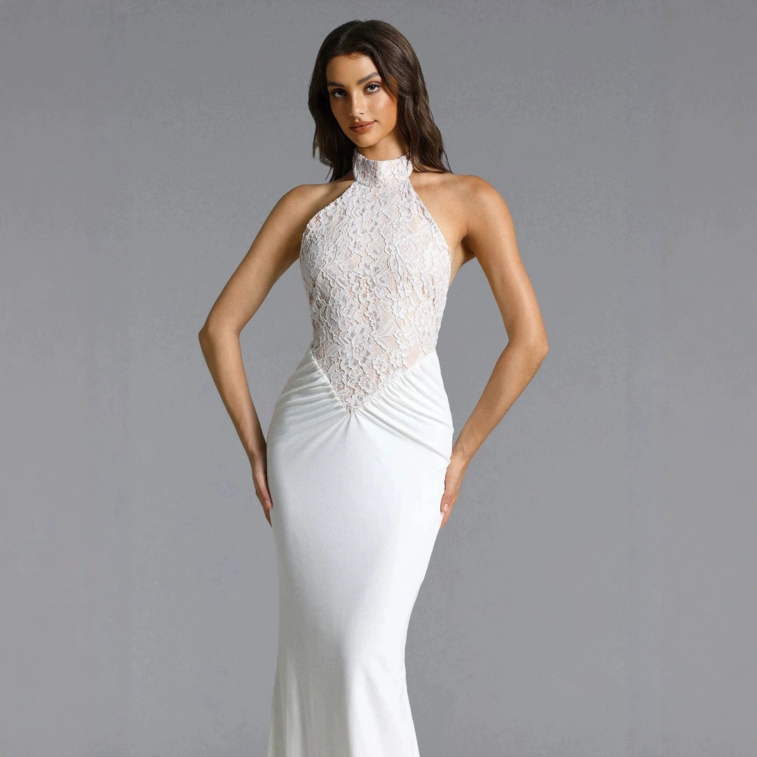 Damen Elegantes Bodenkonturen-Abendkleid mit Spitzenoberteil Echo Archiv