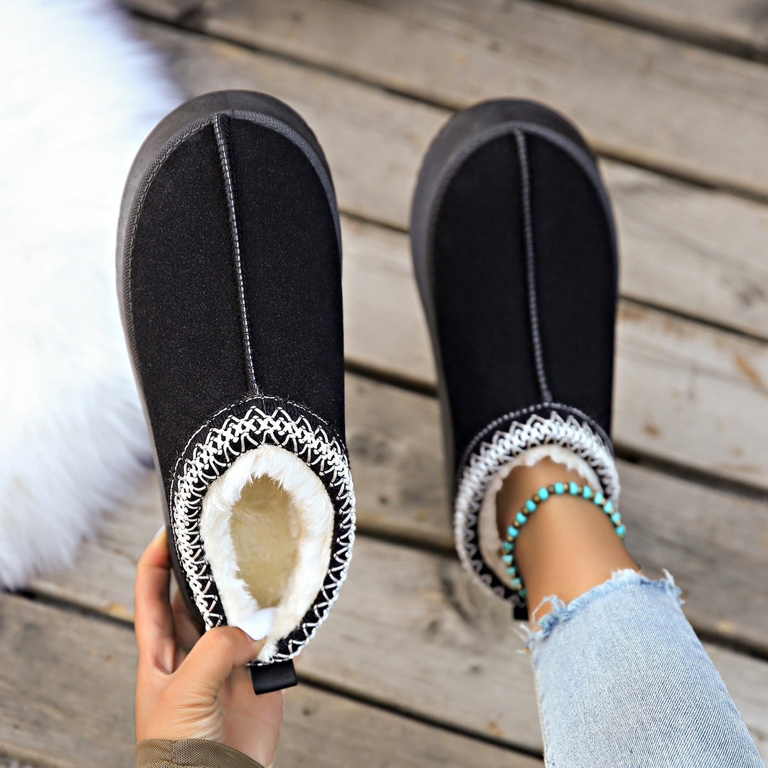 Damen Gefütterte Hausschuhe-Mules mit Teddyfutter und dekorativem Strickbesatz Echo Archiv