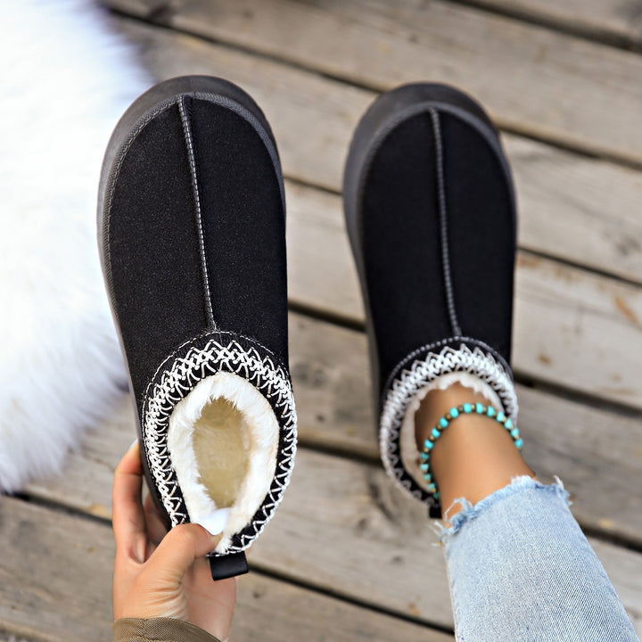 Damen Gefütterte Hausschuhe-Mules mit Teddyfutter und dekorativem Strickbesatz Echo Archiv