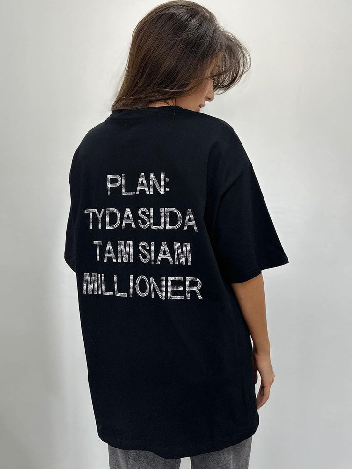 Damen oversized Statement-T-Shirt mit Strassschrift auf dem Rücken – Avérine