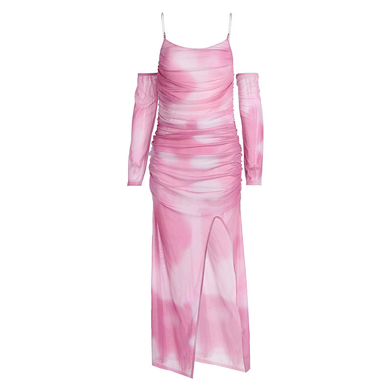 Damen Maxikleid mit raffinierten Rüschendetails und transparenten Ärmeln Echo Archiv