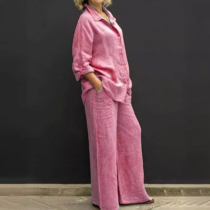 Damen Relaxed-Buttondown-Hemd und High-Waist-Palazzo im Leinenoptik Echo Archiv