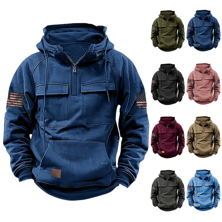 Herren nan Kapuzenpullover mit Halbzip, Cargo-Brusttaschen und Kängurutasche Echo Archiv