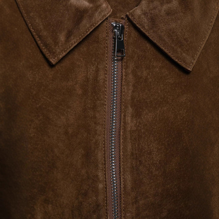 Damen Cropped Velourslederjacke mit Hemdkragen, Reißverschluss und Zipp-Taschen Echoarchiv