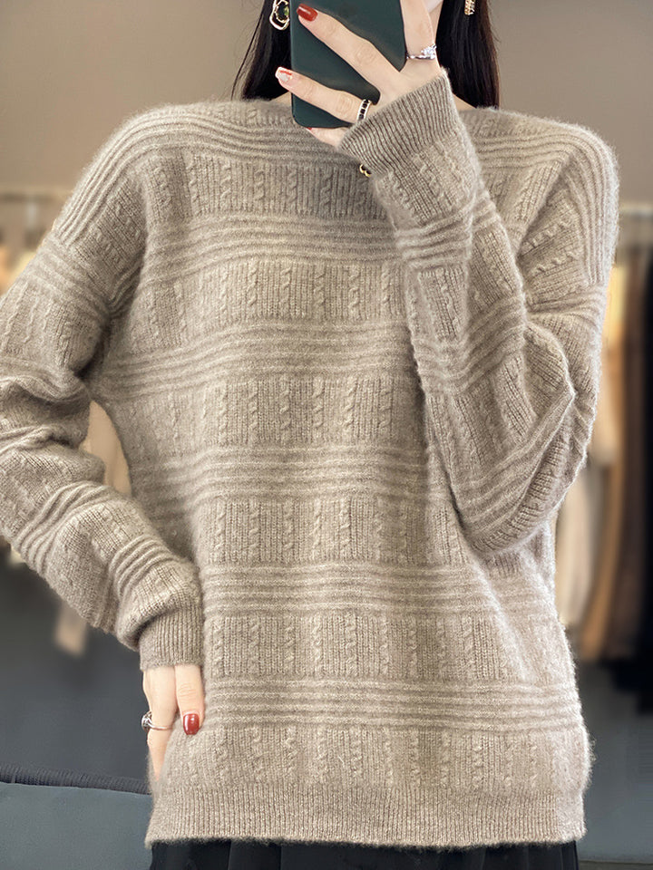 Damen Oversize-Feinstrickpullover mit Strukturblöcken, Mohair‑Look und Rundhalsausschnitt Echoarchiv