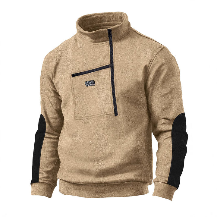 Herren Fleece-Pullover mit dickem Kragen und praktischer Brusttasche Echoarchiv