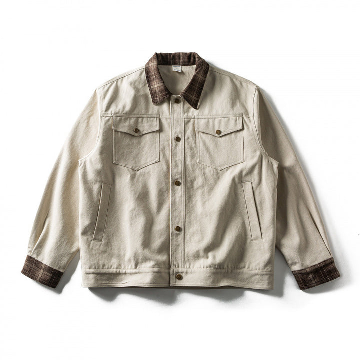 Herren Oversize-Truckerjacke aus Canvas mit Kontrast-Karo-Kragen und aufgesetzten Brusttaschen Echo Archiv