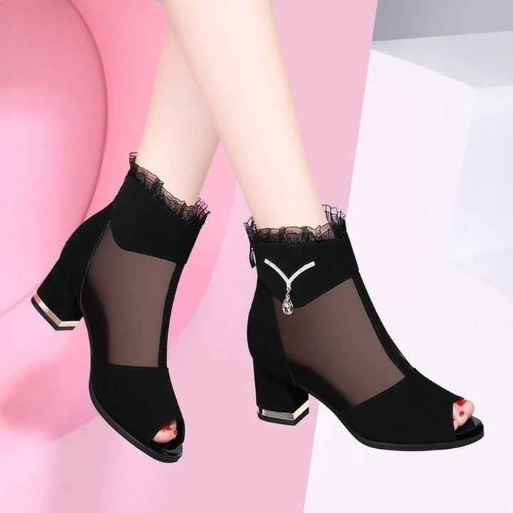 Damen Offene Stiefeletten mit Netz-Details und Glitzer-Akzenten Echo Archiv