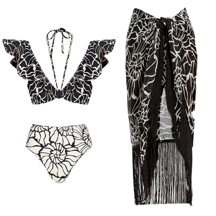 Damen Bikiniset mit voluminösen Rüschen und Hoher Taille Echo Archiv