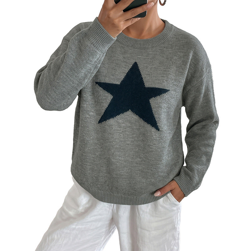 Damen Relaxed-Strickpullover mit Stern-Intarsie, Rundhalsausschnitt & lässigem Sitz Echoarchiv