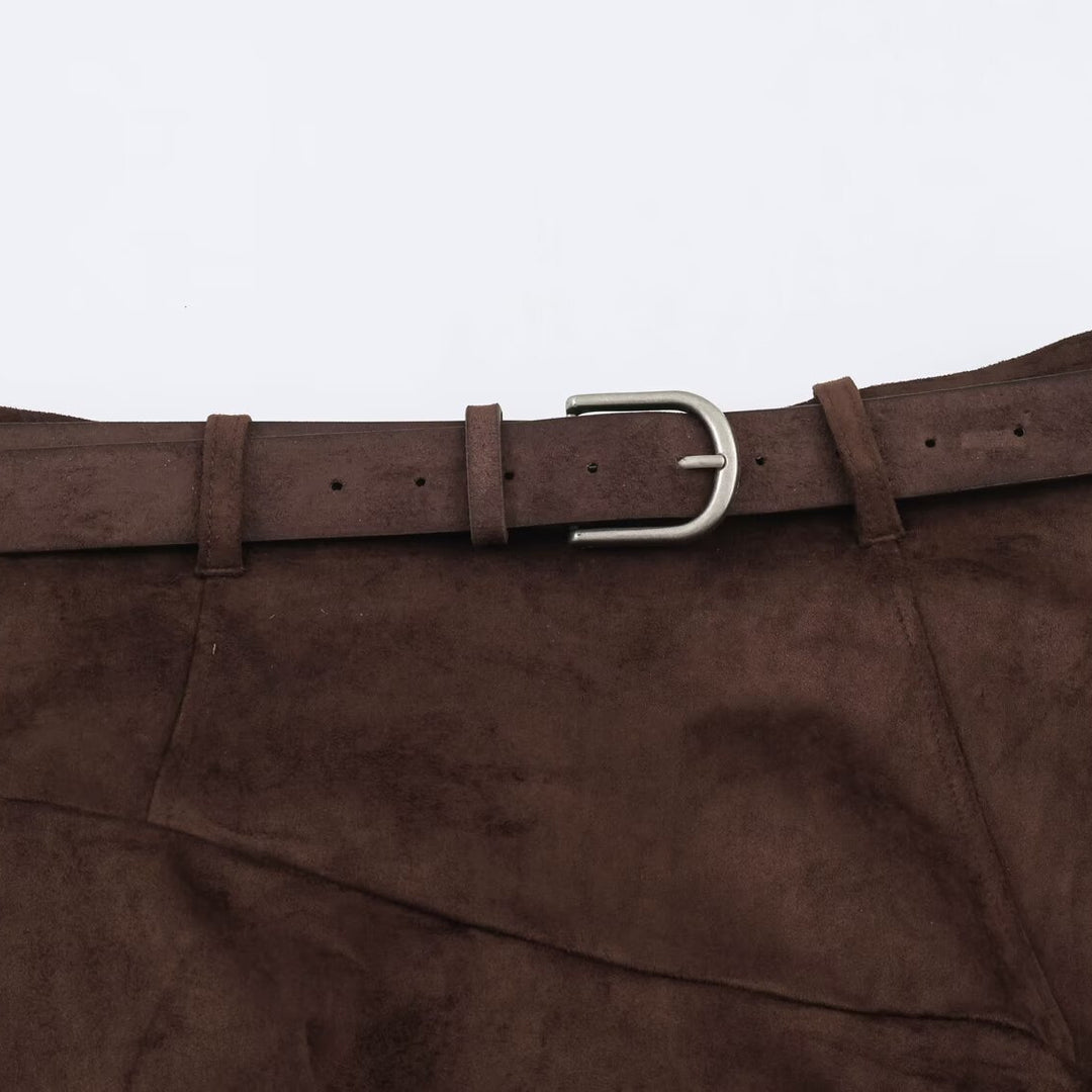 Damen Asymmetrischer Patchwork-Wickelrock mit Taillengürtel und Lagenoptik Echoarchiv