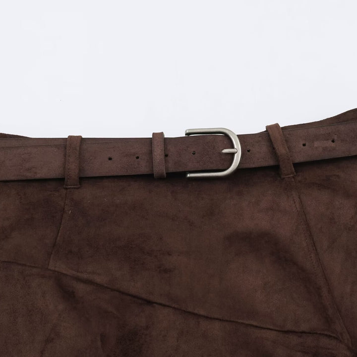 Damen Asymmetrischer Patchwork-Wickelrock mit Taillengürtel und Lagenoptik Echoarchiv