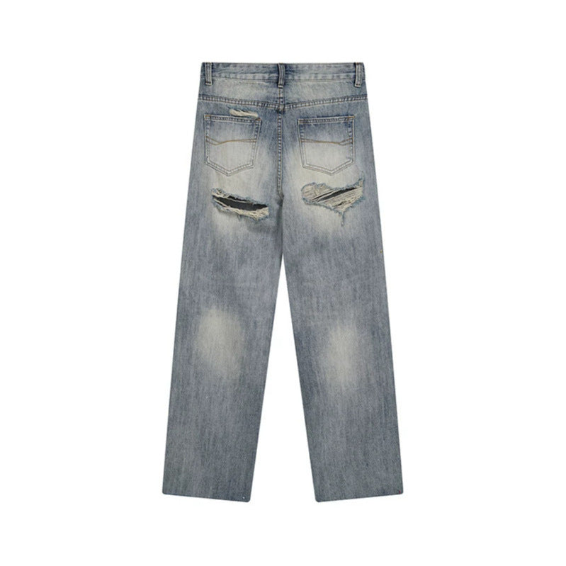 Damen Weite Destroyed-Jeans mit hoher Taille, geradem Bein und Knie-Rips Echoarchiv