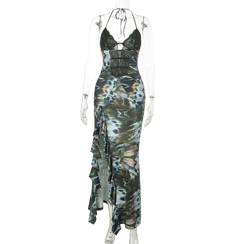 Damen Maxikleid mit Spitzen-Oberteil und asymmetrischem Schlitz Echo Archiv
