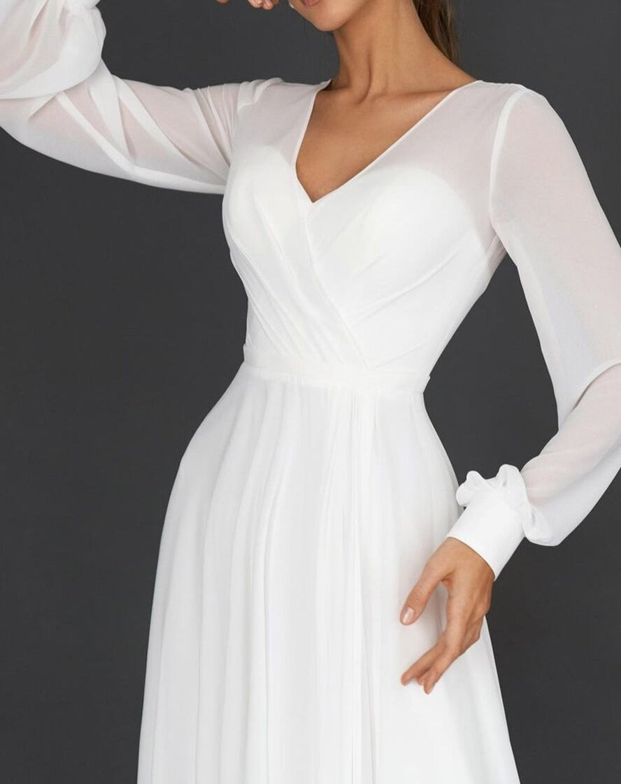 Echoarchiv Damen Midikleid mit Wickeloptik und transparenten Ärmeln