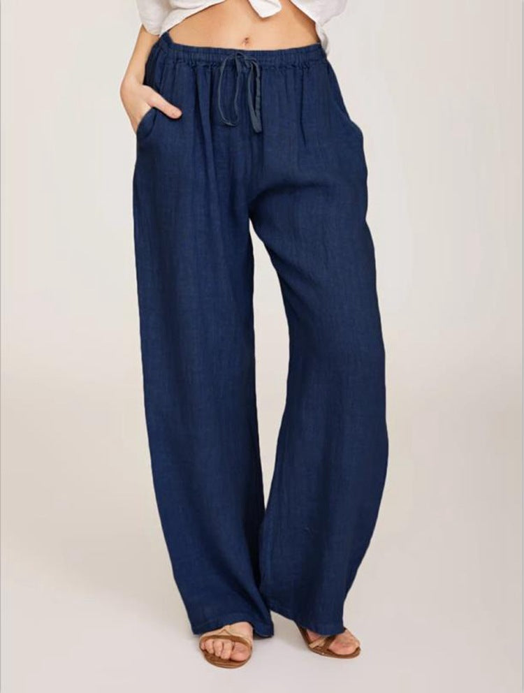Damen luftige Palazzo-Hose mit Tunnelzugbund, elastischem Taillenabschluss und seitlichen Eingrifftaschen – Avélisse