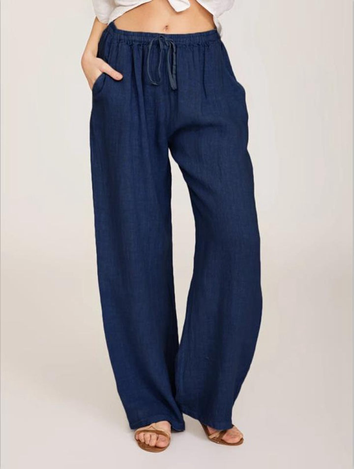 Damen luftige Palazzo-Hose mit Tunnelzugbund, elastischem Taillenabschluss und seitlichen Eingrifftaschen – Avélisse