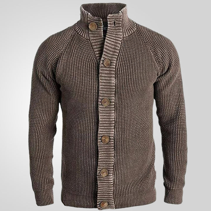 Herren Strickjacke mit modernem Waffelmuster und komfortablem Stehkragen Echoarchiv