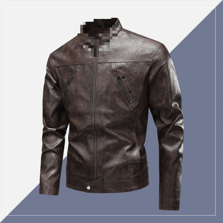 Herren Kunstleder-Bikerjacke mit Stehkragen, diagonalem Brustzipper & schmaler Silhouette Echoarchiv