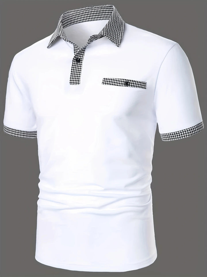 Stylisches Kurzarm-Polohemd für Herren mit karierten Akzenten Echoarchiv