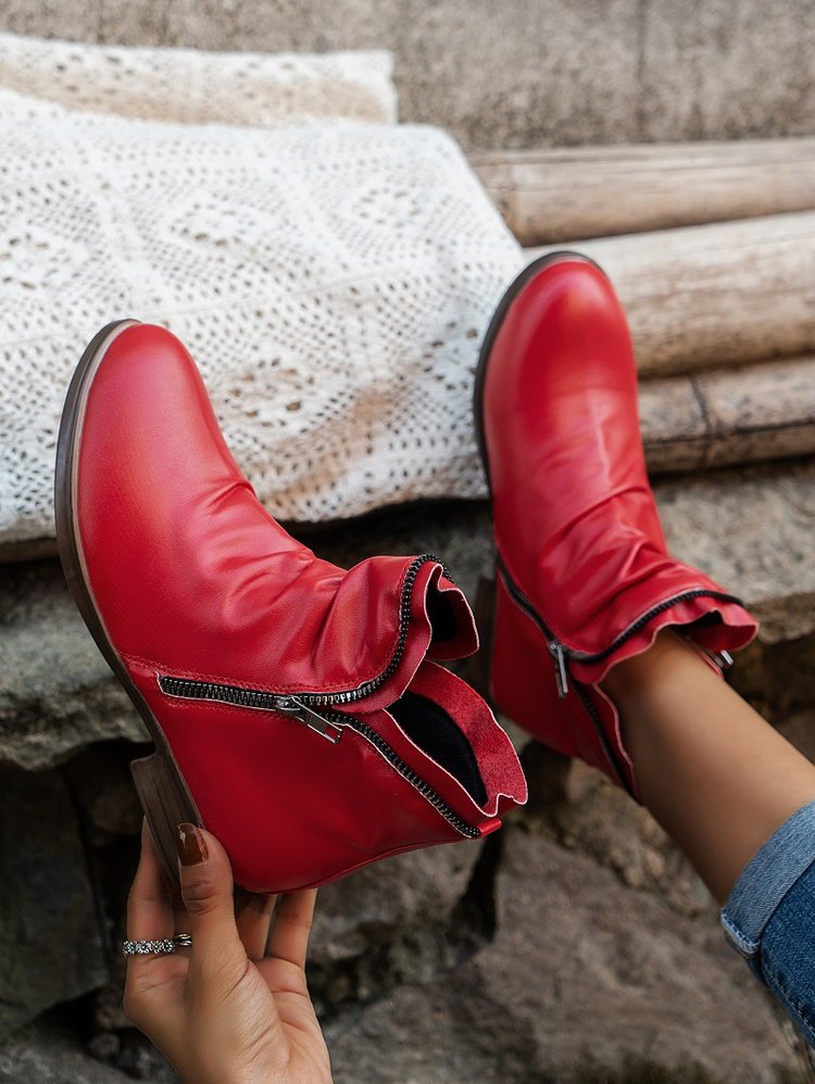 Damen Slouch‑AnklEcho Archivoots aus Leder mit seitlichem Reißverschluss und niedrigem Blockabsatz – Varelle