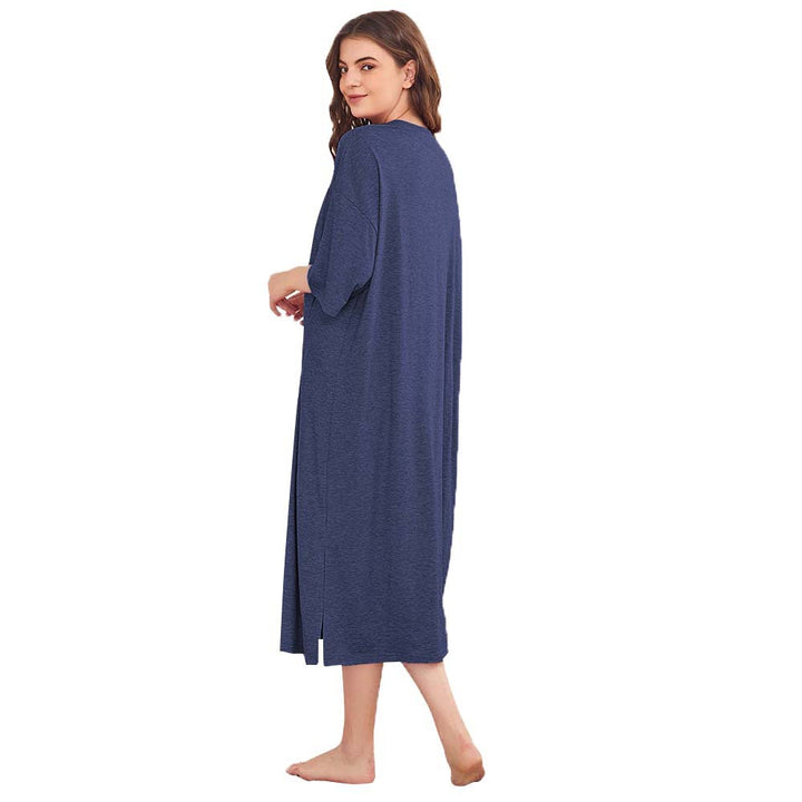 Damen legeres Oversize-Nachthemd mit Brusttasche und seitlichen Schlitzen – Lunéa