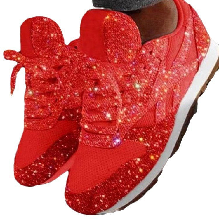 Damen Glitzer-Sneaker mit Mesh-Einsätzen und profilierter Gummisohle Echoarchiv