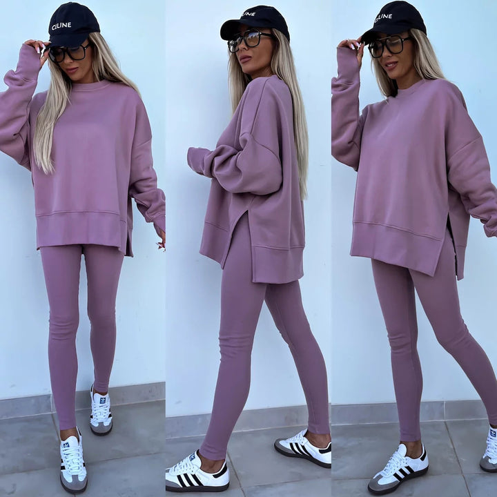 Damen nan Oversize Sweatshirt mit taillierten Rib-Leggings Set Echo Archiv