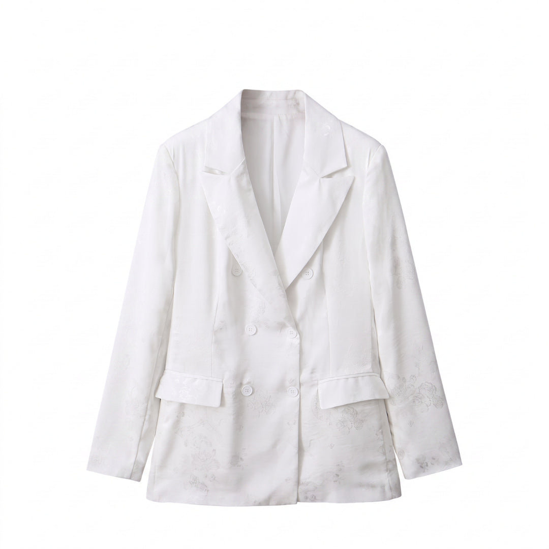 Damen Doppelreihiger Blazer mit floralem Jacquard und Schalkragen Echo Archiv