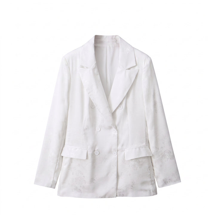 Damen Doppelreihiger Blazer mit floralem Jacquard und Schalkragen Echo Archiv