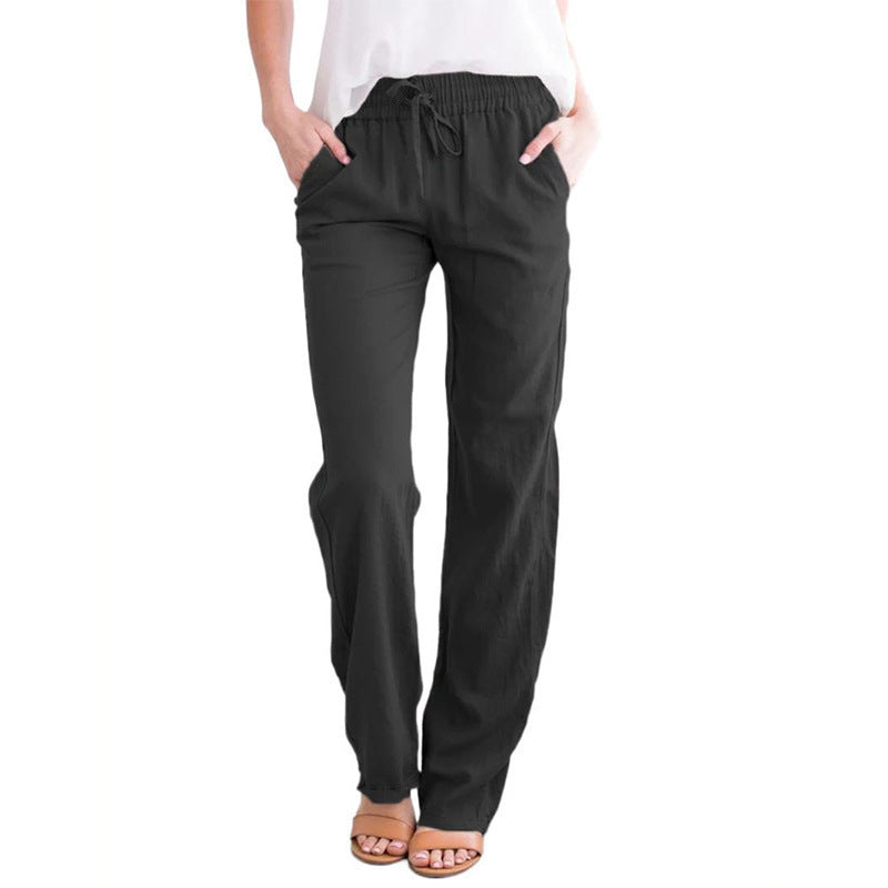 Damen Leichte Leinenoptik Palazzo-Hose mit Gummibund, Tunnelzug und Eingrifftaschen Echoarchiv