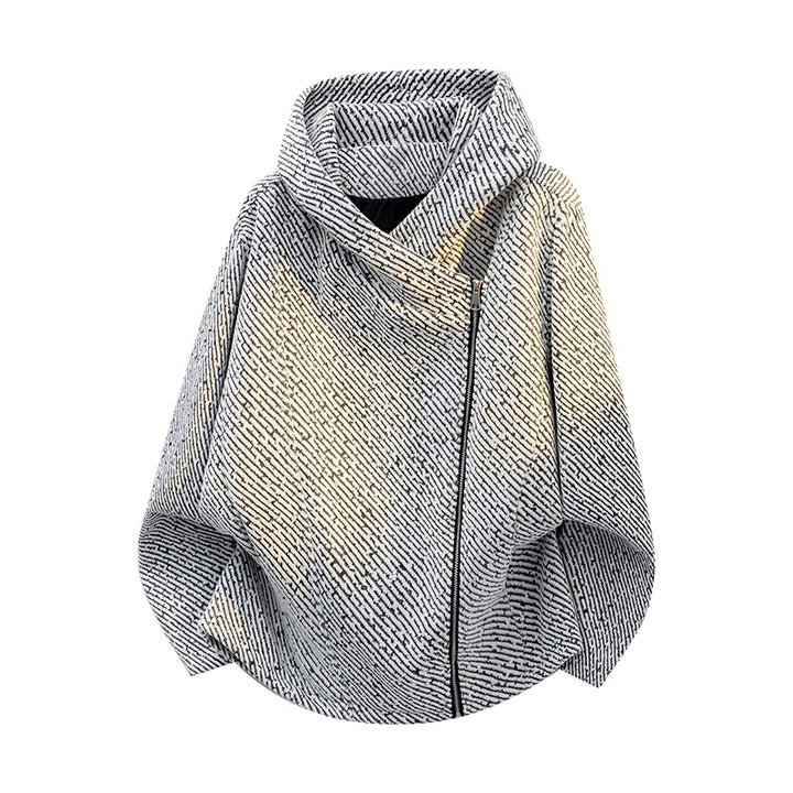 Damen Oversize Struktur-Ponchojacke mit Schalkragen und asymmetrischem Reißverschluss Echoarchiv