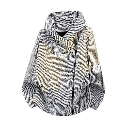 Damen Oversize Struktur-Ponchojacke mit Schalkragen und asymmetrischem Reißverschluss Echoarchiv