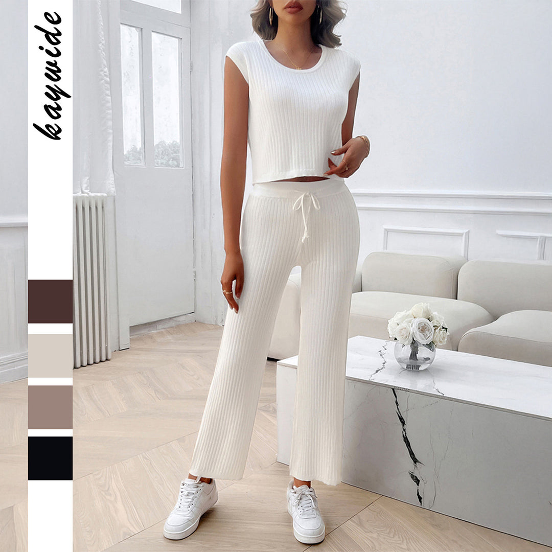 Damen Strick Zweiteiliges Set mit cropped Oberteil und weiter Hose Echo Archiv