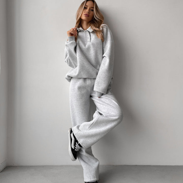 Damen Polo-Sweatshirt und Relax-Fit Jogginghose Set aus French Terry – Auréline