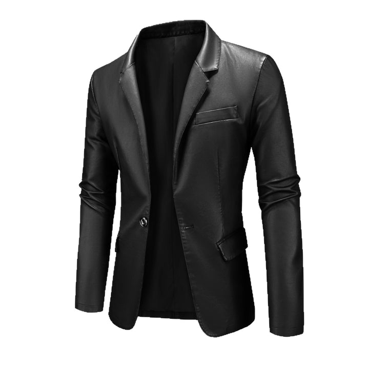 Herren Slim-Fit Ledersakko mit Ein-Knopf, klassischem Revers und Pattentaschen Echo Archiv